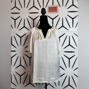 Vince Camuto Cream Blouse with Studded Neckline